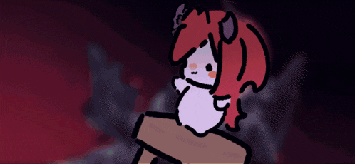 a cartoon character with red hair is sitting on a stool