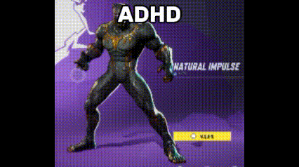 a black panther is standing in front of a purple background with the word adhd on it .