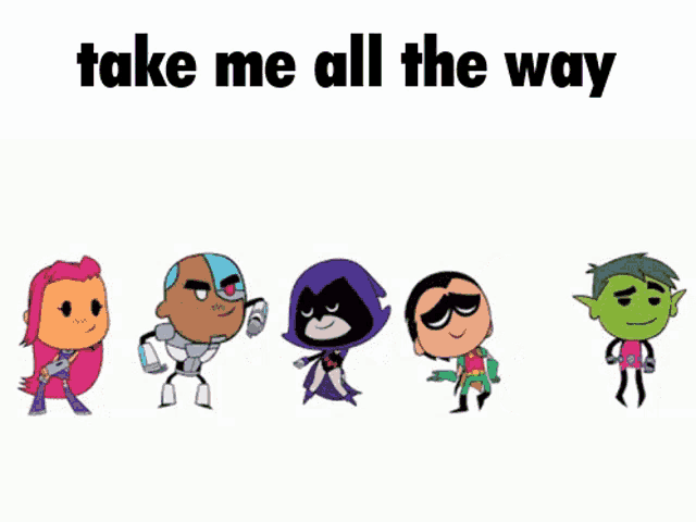 a group of teen titans go characters are standing next to each other