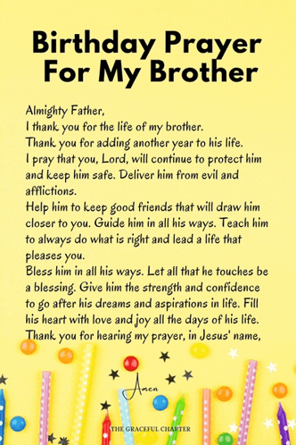 a birthday prayer for my brother is written on a yellow paper