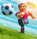 a soccer player is kicking a soccer ball on a soccer field .