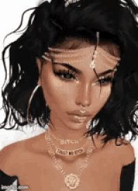 a girl wearing a necklace that says bitch on it