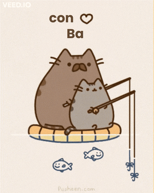 a cartoon of two cats fishing with a fishing rod