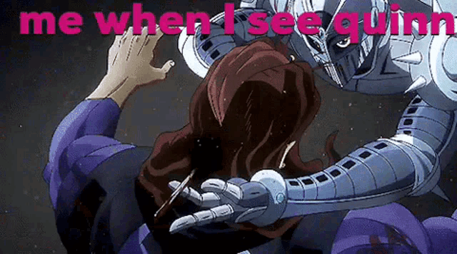 a picture of a cartoon character with the words " me when i see quinn " on it