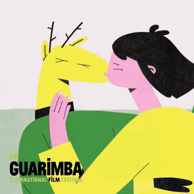 a poster for the guarimba international film festival with a woman kissing a deer