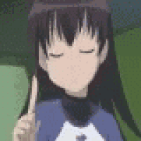 a close up of a cartoon girl with her eyes closed and a knife in her hand .