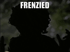 a silhouette of a person with the words frenzied cackling written below it
