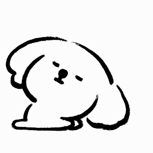 a drawing of a white dog with a red tongue sticking out