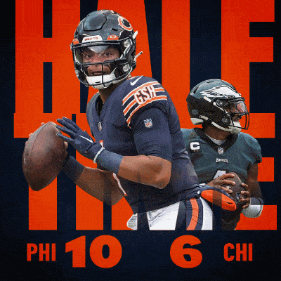 a poster for phil 10 and 6 chi shows a bears player and an eagles player