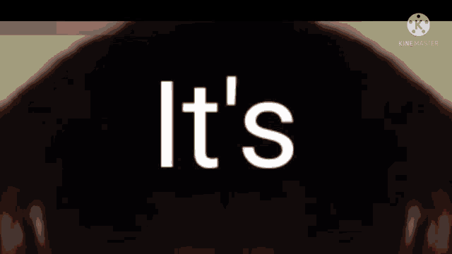 a close up of a person 's face with the words `` it 's '' written in white letters on a black background .