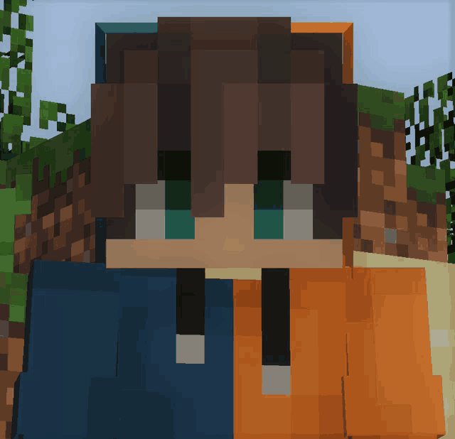 a minecraft character with a blue and orange hoodie on