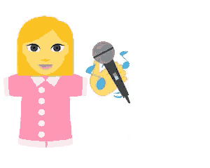 a woman in a pink shirt is standing next to a microphone and waving her hand .