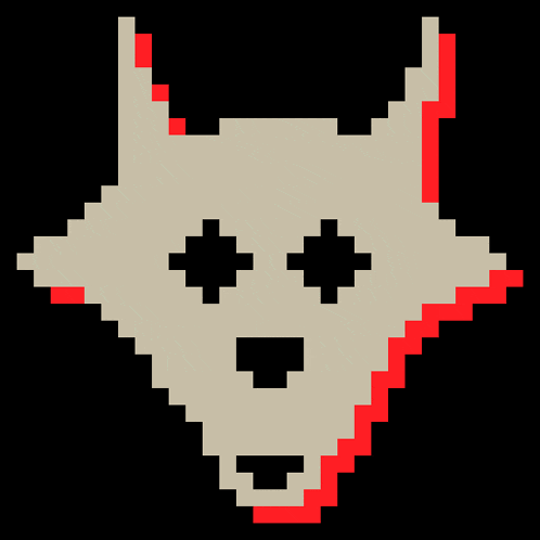 a pixel art drawing of a skull with horns and crosses on its eyes .