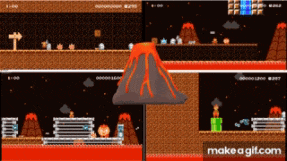 a screenshot of a video game with a volcano