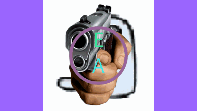a hand holding a gun with the letter a in a circle around the gun