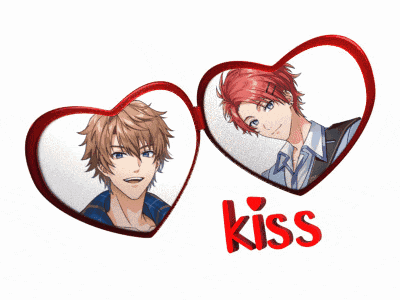 a couple of hearts with one that says kiss