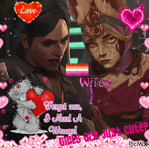 a picture of a man and a woman with a teddy bear holding a heart and the words forget men i need a woman