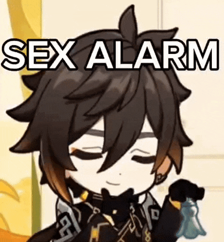 a cartoon character is holding a bottle of water and says sex alarm .