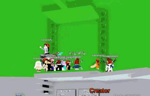 a group of people are standing in front of a green screen in a video game .