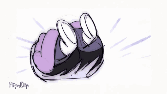 a drawing of a purple and black animal with the words flipa clip on the bottom right