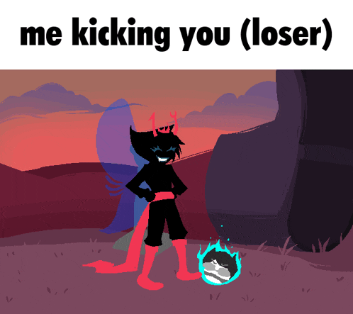 a cartoon character is kicking another character in the face