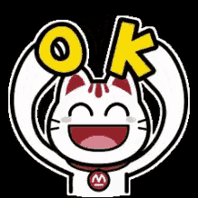 a cartoon cat with a yellow ok sign above its head .