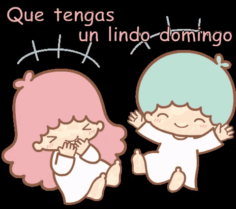 a girl and a boy are sitting next to each other with the words que tengas un lindo domingo written above them