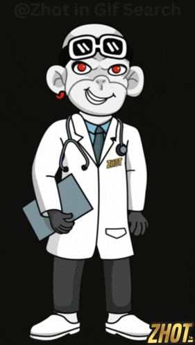 a cartoon of a doctor with a zhot badge on his coat