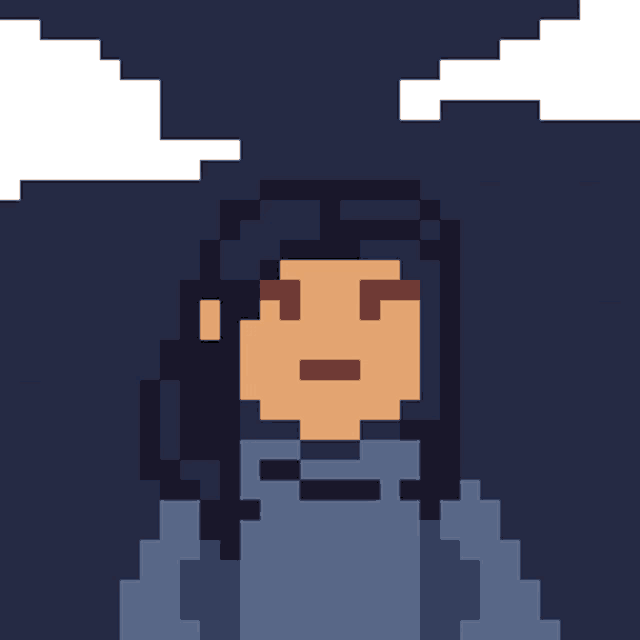 a pixel art drawing of a person wearing a hat and goggles