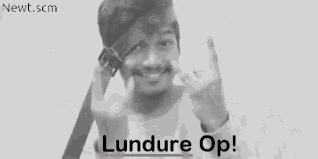 a black and white photo of a man with the words lundure op on it