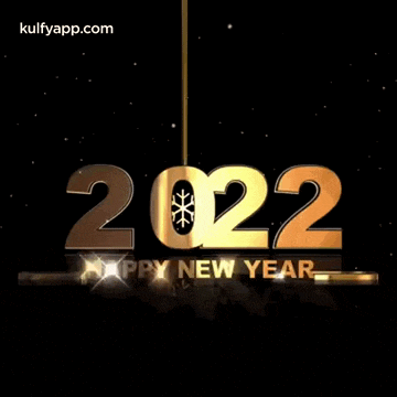 a happy new year greeting card with gold numbers and a snowflake