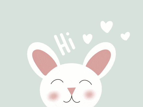 a white rabbit with pink ears and the word hi above it