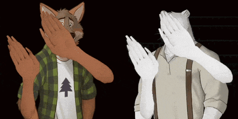 a fox and a polar bear are covering their faces