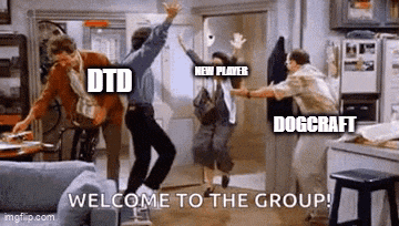 a group of people are jumping in the air in a living room with the words welcome to the group .
