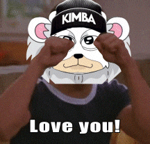 a person wearing a bear mask with a hat that says kimba