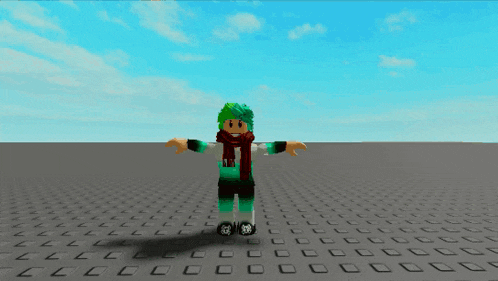 a video game character is jumping in the air with a scarf around his neck
