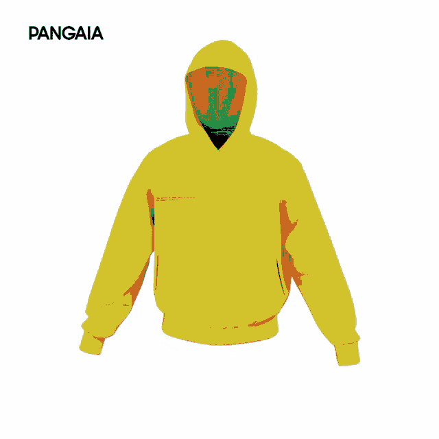 a yellow hoodie with the word pangaia on the top