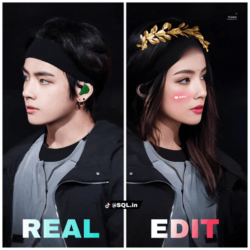 a man and a woman are standing next to each other and the words real edit are on the bottom
