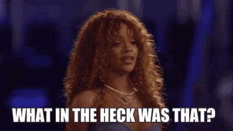a woman with curly hair is singing and says `` what in the heck was that '' .