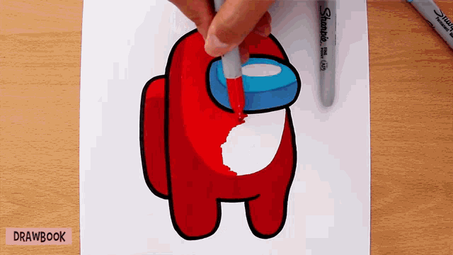a person is drawing among us characters with a sharpie