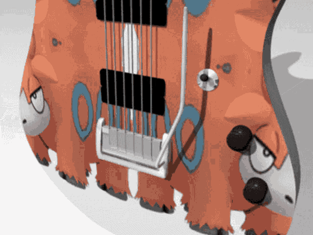 a cartoon drawing of a guitar with the letters o on it