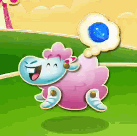 a cartoon of a sheep with a flower on its head holding a lollipop