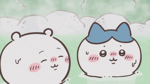 a cartoon drawing of a bear and a cartoon drawing of a cat with a blue bow