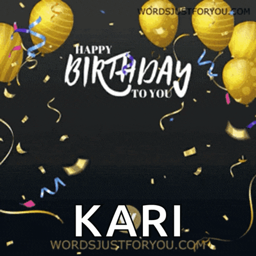 a black background with gold balloons and confetti and the words happy birthday to you
