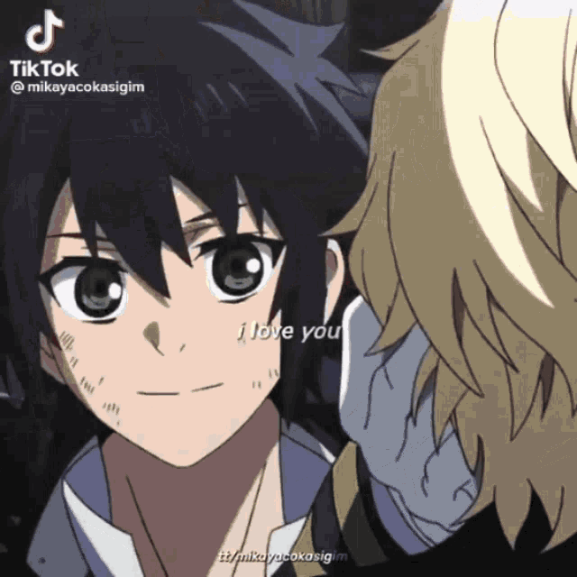 a tiktok video of two anime characters with the words i love you at the bottom