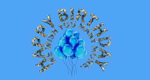 a blue background with a bunch of blue balloons and the words " happy birthday "