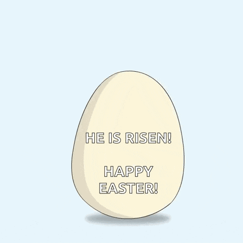 a penguin is coming out of an easter egg with the words he is risen happy easter written on it