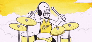 a cartoon of a man playing a saxophone and another man holding a guitar