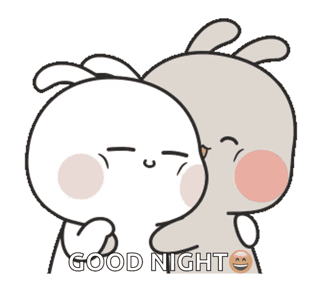 a cartoon of two rabbits hugging each other with the words good night written above them