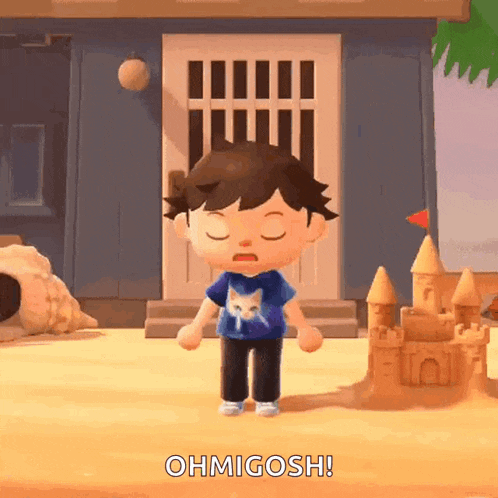 a cartoon character is standing in front of a house and says ohmigosh .